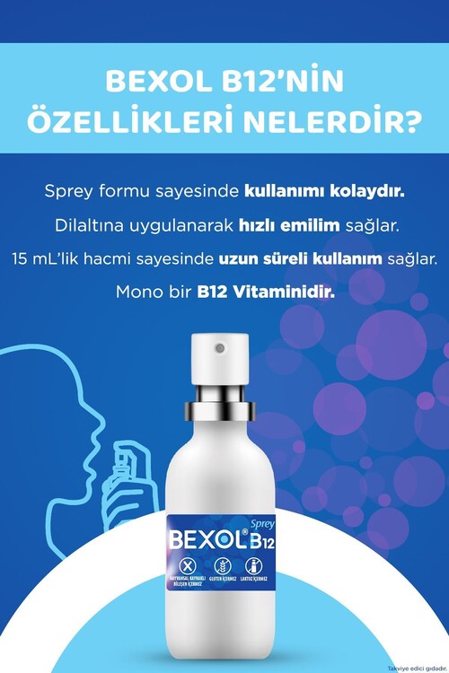 Bexol B12 Dilaltı Sprey, 15 ml B12 Vitamini Içeren
