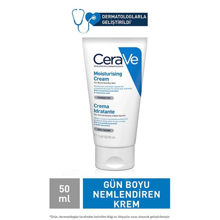 CeraVe Nemlendirici Yüz Ve Vücut Kremi - Kuru Ciltler İçin Seramid Ve Hyalüronik Asit İçerikli 50 ml