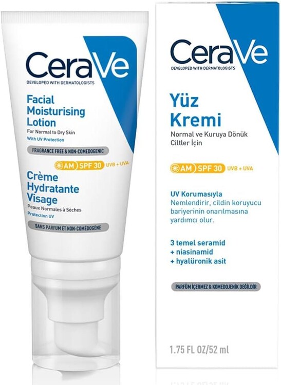CeraVe - Cerave Normal Ve Kuruya Dönük Ciltler Için Spf30 Güneş Korumalı Yüz Kremi 52ml