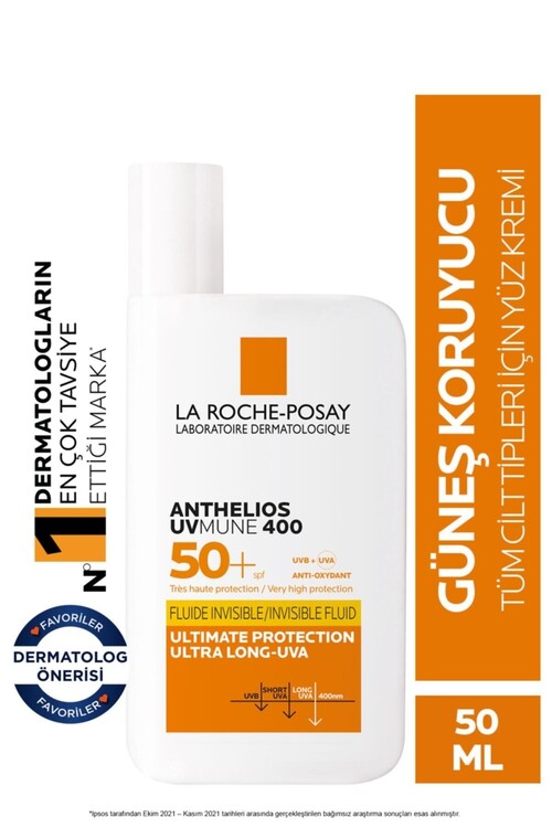 La Roche Posay - La Roche-Posay Anthelios UVMune 400 Invisible Fluid SPF 50+ Yüz Güneş Kremi