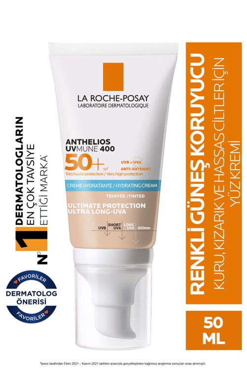 La Roche Posay - La Roche-Posay Anthelios UVmune SPF 50+ Yüksek Koruma Tinted Yüz Güneş Kremi Hassas Ciltler İçin 50 ml