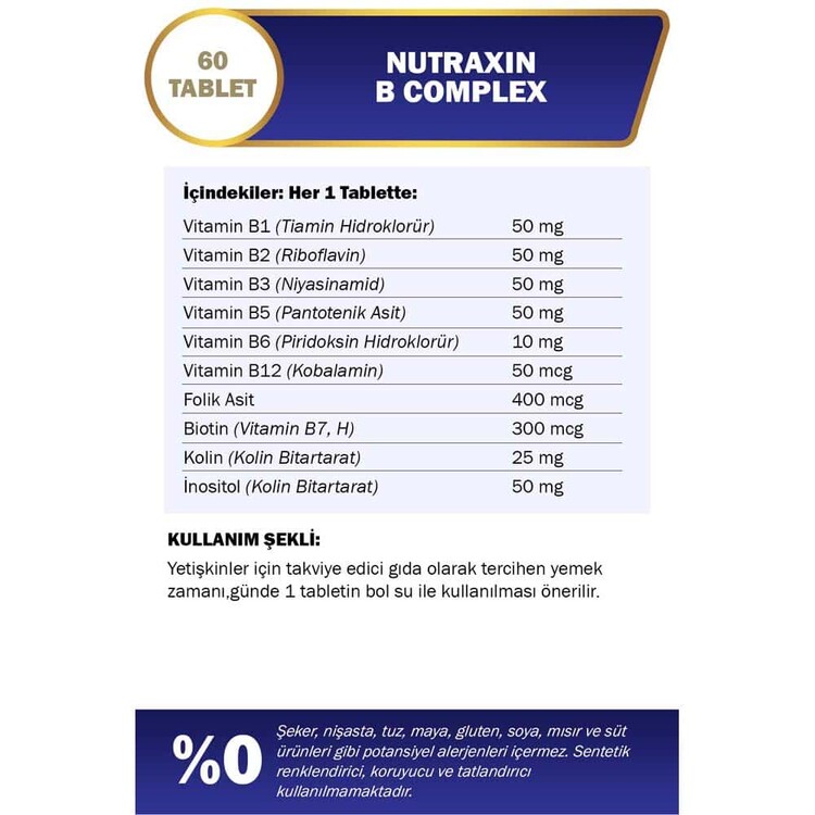 Nutraxin B Vitamin Complex 60 Kapsül