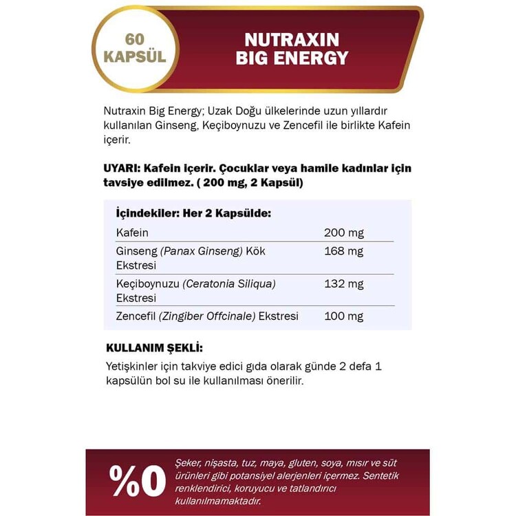 Nutraxin Big Energy Takviye Edici Gıda 60 Tablet