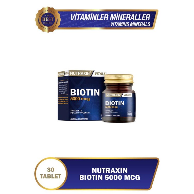 Nutraxin Biotin 5000 mcg Takviye Edici Gıda 30 Tab