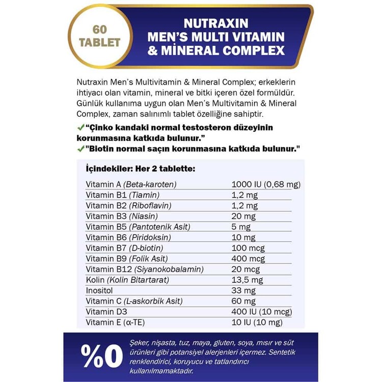 Nutraxin Multivitamin Erkek 60 Tablet