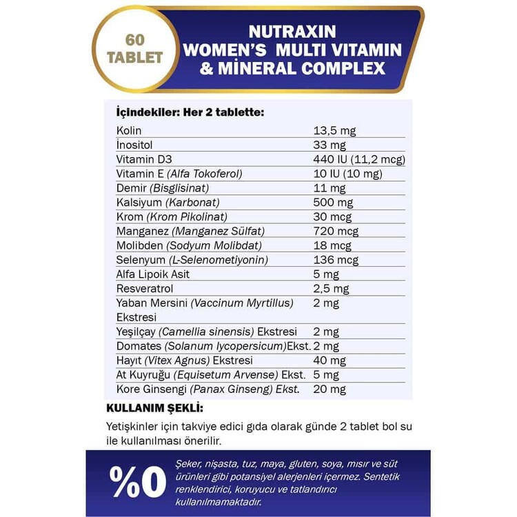 Nutraxin Multivitamin Kadın 60 Tablet