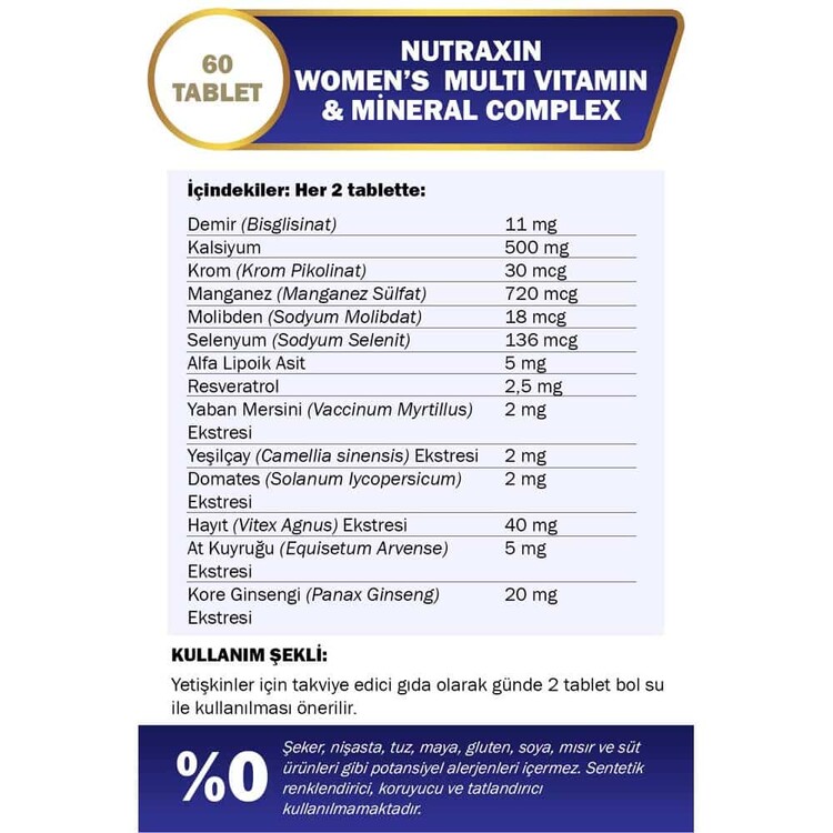 Nutraxin Multivitamin Kadın 60 Tablet