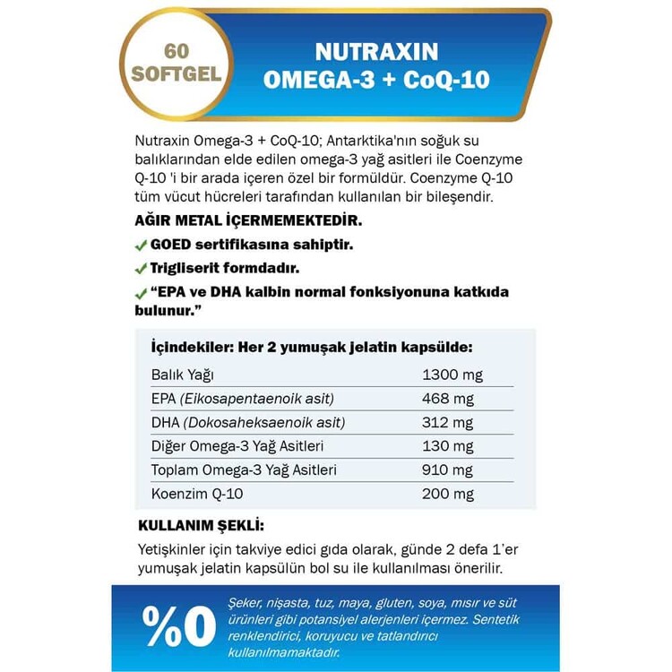 Nutraxin Vitals Omega-3 + Co-Q10 60 Softgel
