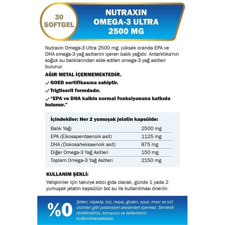 Nutraxin Vitals Omega-3 Ultra 2500 mg 30 Softgel, - Thumbnail