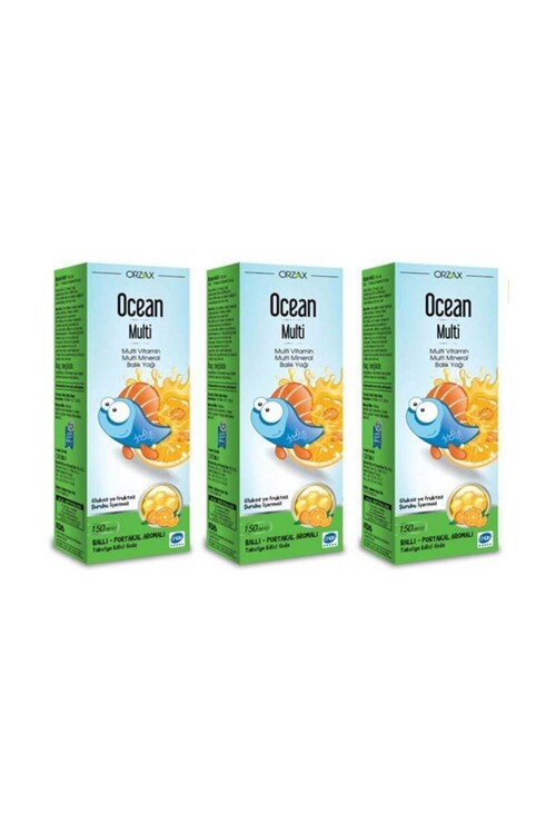 Ocean Ballı Portakallı Multi Balık Yağı Şurup 150 ml 3'lü Paket