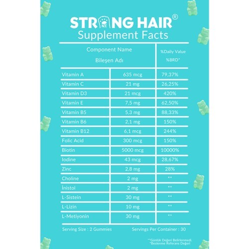 Vita Bear Strong Hair Gummy Biotin 5000 Folik Asit