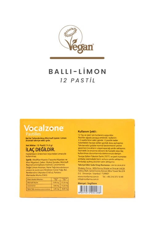 Vocalzone Ballı-Limon 12 Pastil