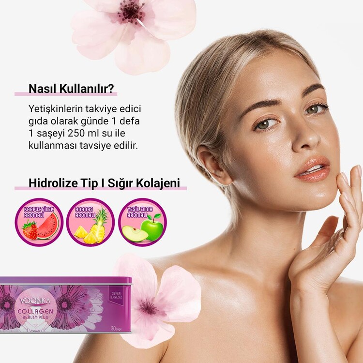 Voonka Ananas Aromalı Kolajen 30 Saşe x2 (2 Aylık Paket) + Efervesan Tablet Hediyeli!